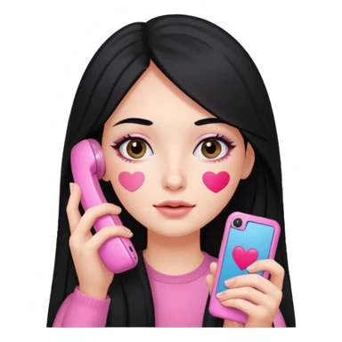 Chica de pelo negro y largo con un móvil rosa y parches de skincare debajo de los ojos sticker