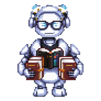 nerdy robot librarian with glasses and books sticker