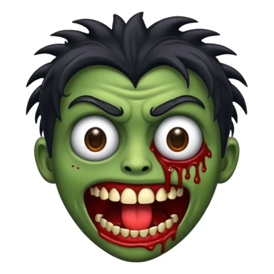 crie um emoji de zumbi de cabelo preto bagunçado sticker