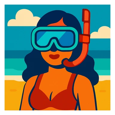 woman wearing snorkeling mask with a slight beach background visible sticker