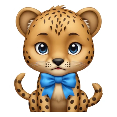 cute crying sad cheetah with blue bow standing  sticker