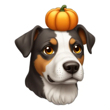 A cute dog with an pumpkin on his head sticker