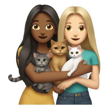 Two long hair girls and two cats in hands sticker