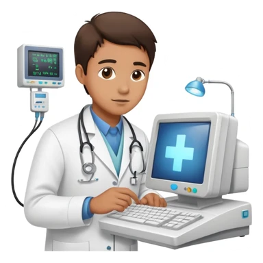 IT technician repairing a computer in hospital sticker