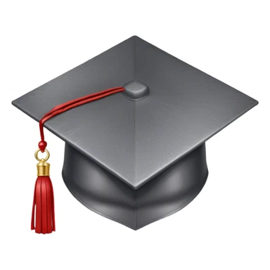 "A sturdy dark gray graduation cap (mortarboard) with a metallic texture, representing engineering. Instead of a traditional tassel, a small red gear charm hangs from one corner, symbolizing mechanics and innovation. The cap has a slightly rugged, industrial look, with subtle rivets or technical engravings along the edges. The background is plain white sticker