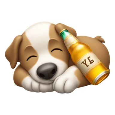 Sleepy dog holding beer sticker