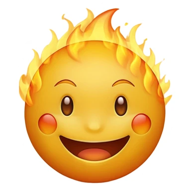 simple smiling yellow emoji with fire behind them sticker