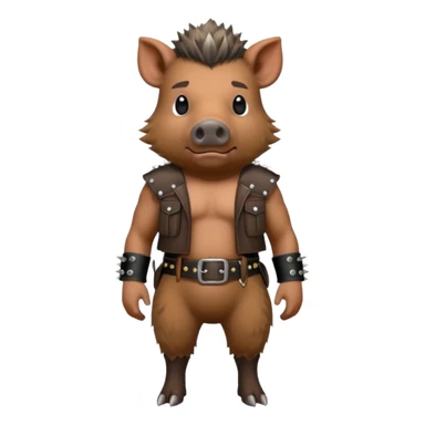 wild boar, punk hair, full body, standing, belt sticker