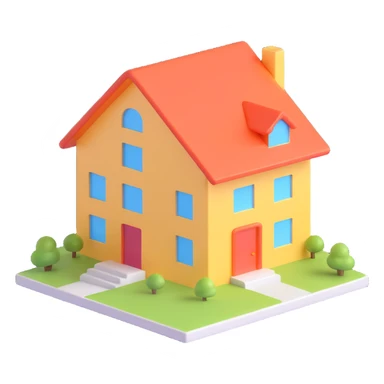 minimalist building outline, simple house icon, polished, glossy, 3D look sticker