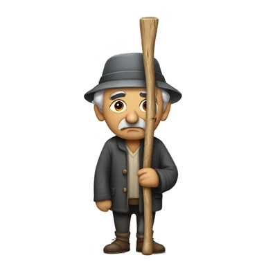 Sad old Turkish man with a stick sticker