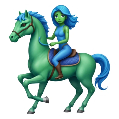 reptilian alien green woman, rides blue horse
 sticker