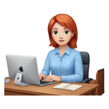 “Red-haired therapist on a video call, sitting in a calm home office, looking at the webcam, client visible on screen, professional yet warm atmosphere, realistic style.” sticker