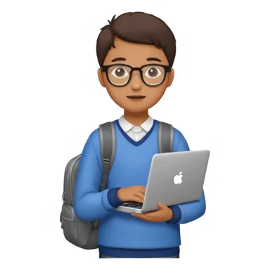 un estudiante que este parado con sus lentes y su laptop sticker