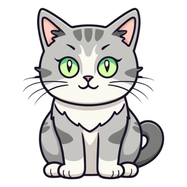 gray fluffy cat with light green eyes sticker