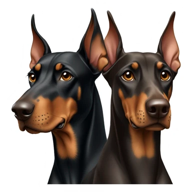 Two Doberman dogs one black and one light brown next to each other. sticker