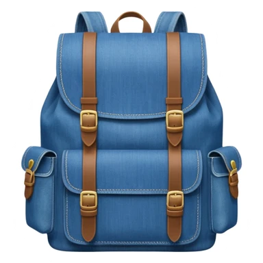 An emoji-style blue denim backpack with a flap top and two small buckle straps attached only on the flap, not connected to the front panel. No front pockets or vertical straps below the flap. Clean and minimal design with two side pockets. Cartoon icon, front view.



 sticker