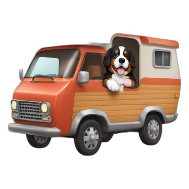 bernese mountain dog driving motorcamper and wood-fire sticker