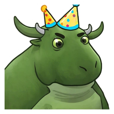 bull wearing a birthday hat sticker