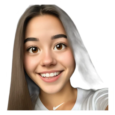 Spaniard Teenager girl long Brown straight hair funny face smiling taking selfie wearing nike t-shirt sticker