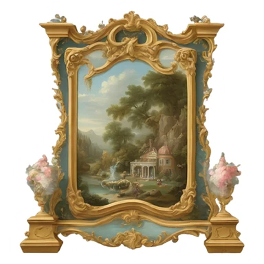 highly detailed vintage rococo scenic painting sticker