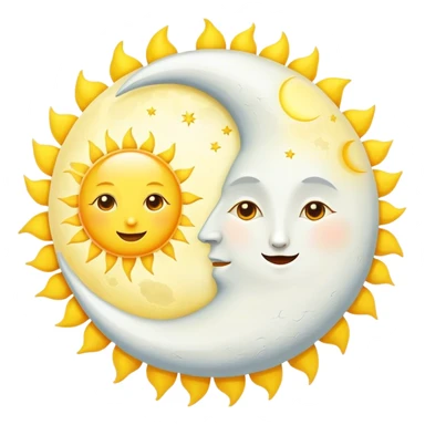 a really bright sun and a moon who shines because of it. the sun is bigger and the moon bright too sticker