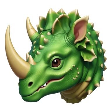 Beautiful and Majestic Triceratops Portrait Emoji, Head and body rendered in serene repose with a gentle, content smile, showcasing a robust, horned form with an intricately frilled head and eyes softly closed in tranquil repose, Simplified yet exquisitely endearing features, highly detailed, glowing with a soft, drowsy prehistoric light, high shine, relaxed and utterly majestic, stylized with an air of ancient splendor, soft glowing outline, capturing the essence of a beautiful and majestic Triceratops that embodies the timeless strength of the ancient world! sticker