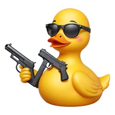 A rubber duck with a gun and sun glasses sticker