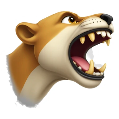 the mouth of a wild animal, in profile to the right side, an aggressive growl, saliva sticker