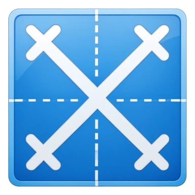 blue blueprint with white lines, an X mark and a dotted path sticker