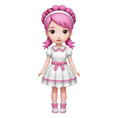 Isolated detaile illustration modern raspberry torte doll figurine full body with pink hair and a hairband sticker
