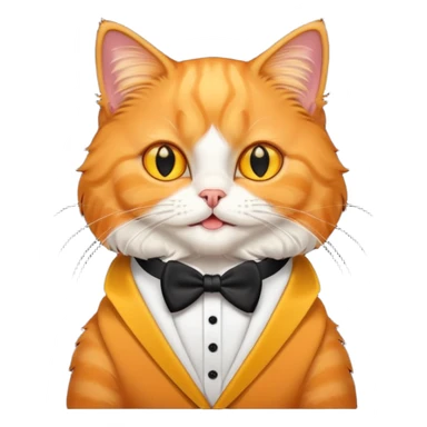 create an emoji that reflects an orange persian cat, with tuxedo pattern, her eyes are large and shes smiling, she has yellow eye sticker