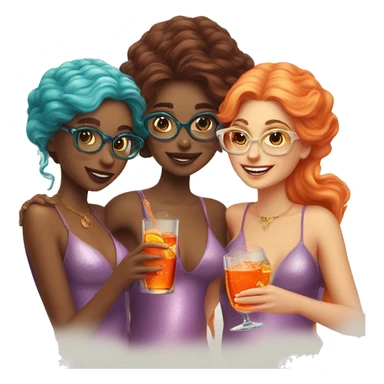Three beautiful mermaids with glasses and drinking aperol sticker