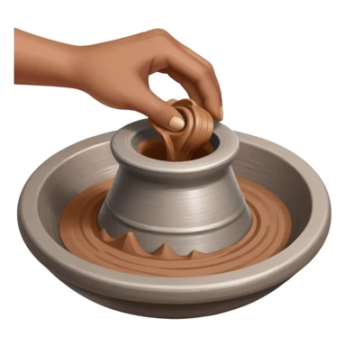 single hand scooping a mound of clay on a silver pottery wheel sticker