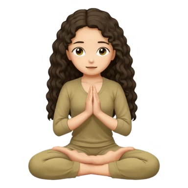 Olive toned Christian girl praying on knees to Jesus long dark curly hair in tan color yoga set sticker