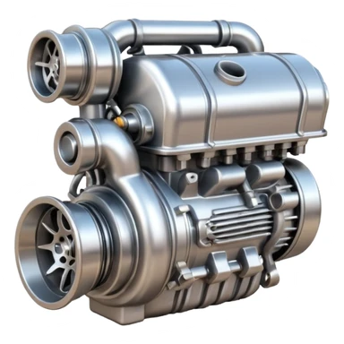 Emoji icon of a turbocharged engine with spark effects and metallic shine sticker