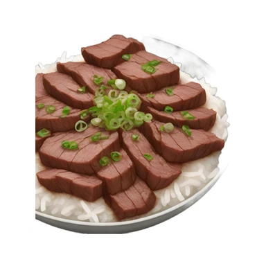 Bulgogi thin sliced beef Korean dish with white rice and onion slices, with green onion on top  sticker