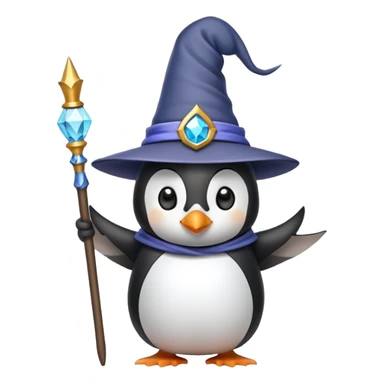 penguin wizard with pointed hat and magic wand sticker
