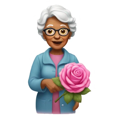 Grandma with a big pink rose toy sticker