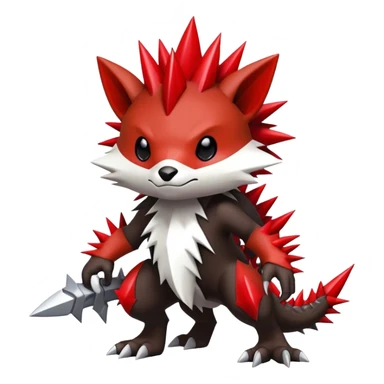 Cute cool black red white animal hybrid Fakemon full body, detailed, spiky, edgy sticker