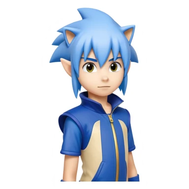 A 12 year old with sky blue hair in a sonic themed cosplay costume  sticker