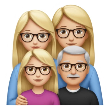 je voudrai un emoji d'une fille aux cheveux longs et blonds avec des lunettes avec son papa chatain et sa maman blonde sticker