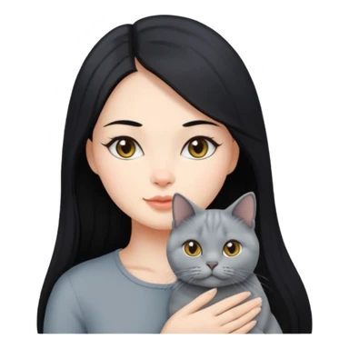 A black long hair beautiful woman with a British shorthair cat sticker