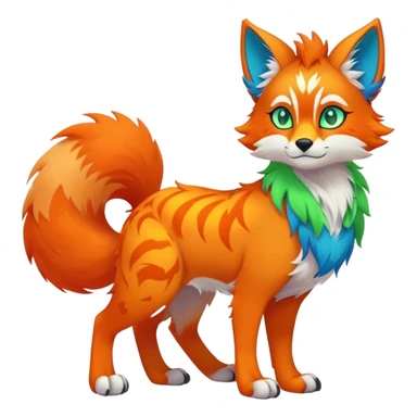 Neon-colored multi-colored cool Falvie-Fionbri-creature-fursona, full body, with random markings sticker