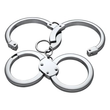 A pair of elegant handcuffs emoji made of silver chrome, smooth rounded design, glossy metallic reflections, luxury fetish aesthetic, minimal iOS emoji style, centered, clean white background sticker