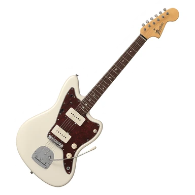 Olympic White Fender Jazzmaster guitar with classic tremolo bar sticker