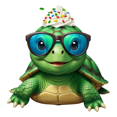 Turtle waving that has sunglasses and is eating a Dairy Queen confetti blizzard sticker