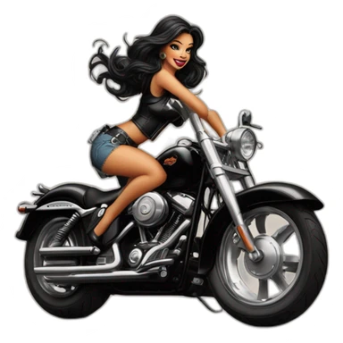 Chica pin up pelirroja sobre moto Harley Davidson negra sticker