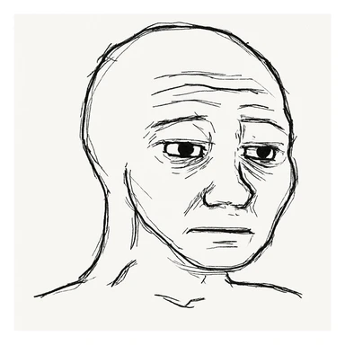 classic Wojak meme face, neutral expression, simple line art sticker