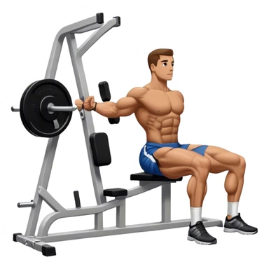side-view bodybuilder seated weighted calf-raise machine lower leg exercise sticker
