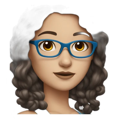 White girl with blue tipped dark brown hair and blue glasses sticker